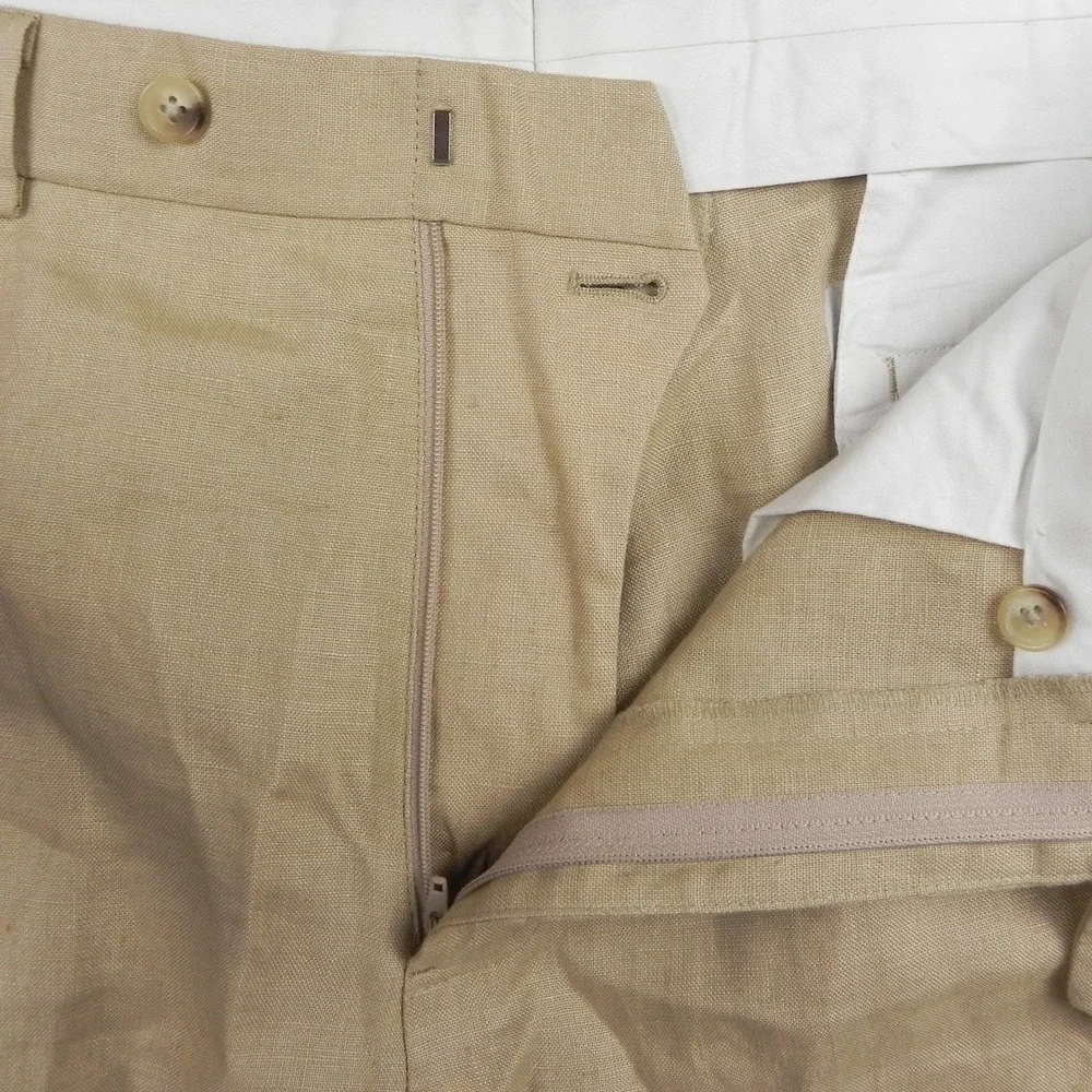 Brooks Brothers Pants Mens 35x29 346 Linen Dress Suit Chino Flat Front Tan Khaki